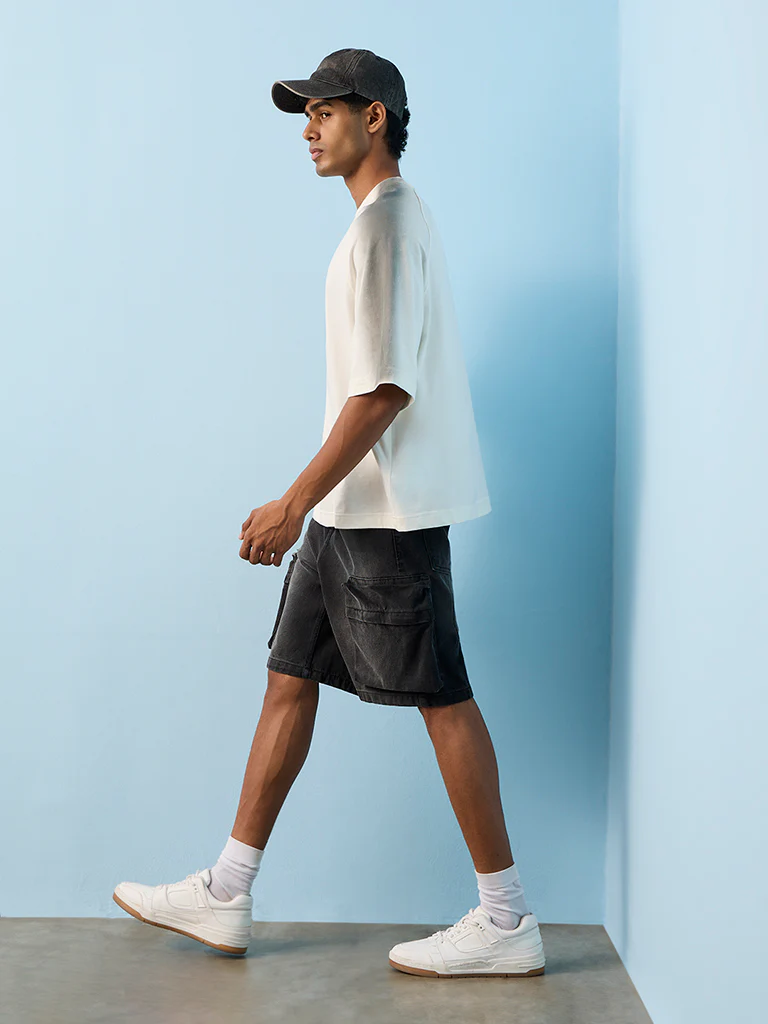 Nuon Off-White Text-Printed Oversized-Fit Cotton T-Shirt - Image 2
