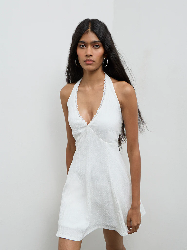 Nuon Off-White Textured A-Line Dress