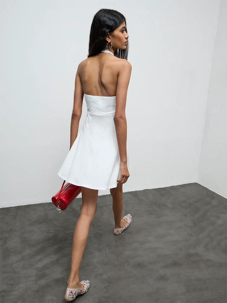 Nuon Off-White Textured A-Line Dress - Image 4