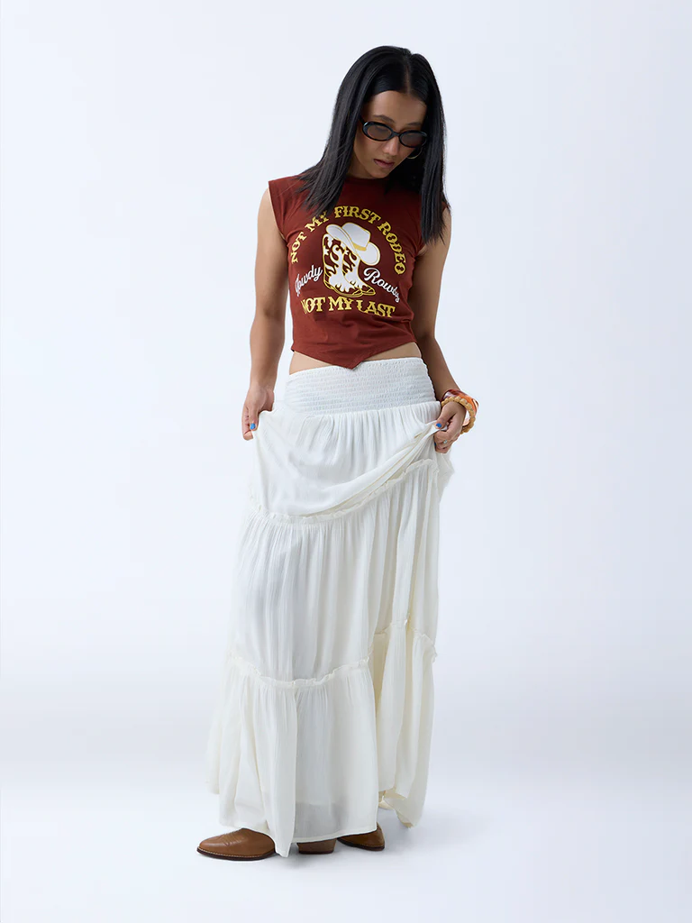 Nuon Off-White Tiered High-Rise Skirt