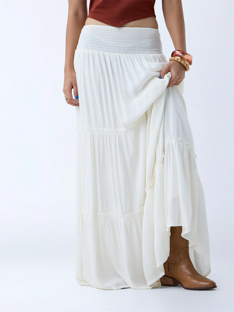 Nuon Off-White Tiered High-Rise Skirt - Image 2