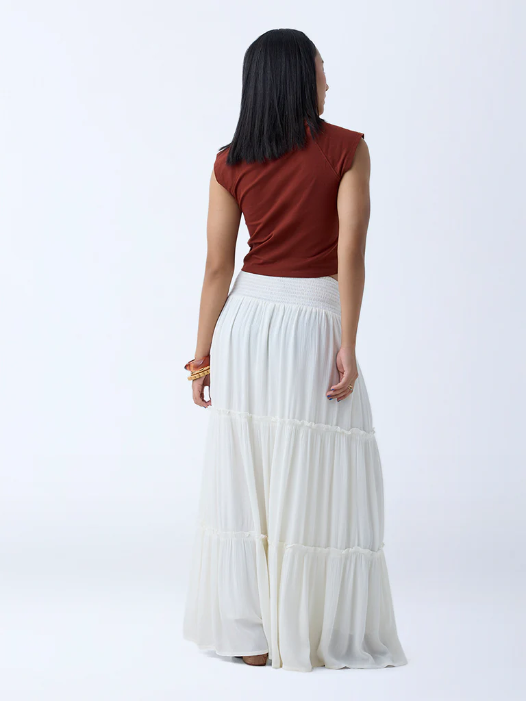 Nuon Off-White Tiered High-Rise Skirt - Image 4