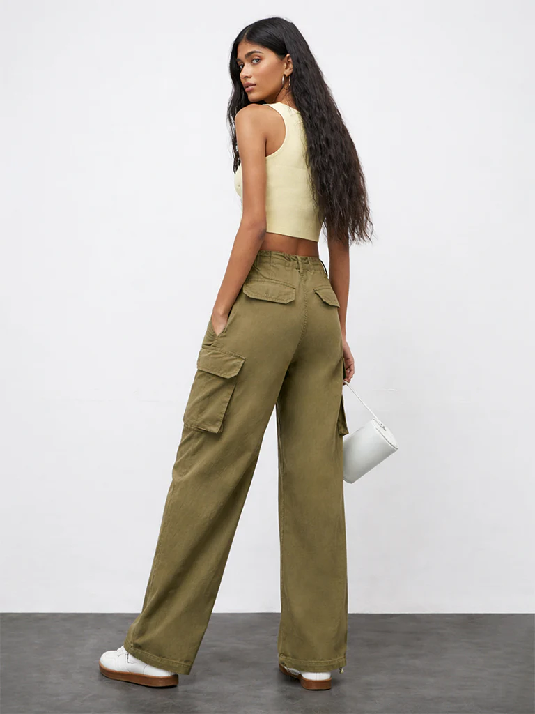 Nuon Olive Barrel-Fit High-Rise Cotton-Blend Trousers - Image 4