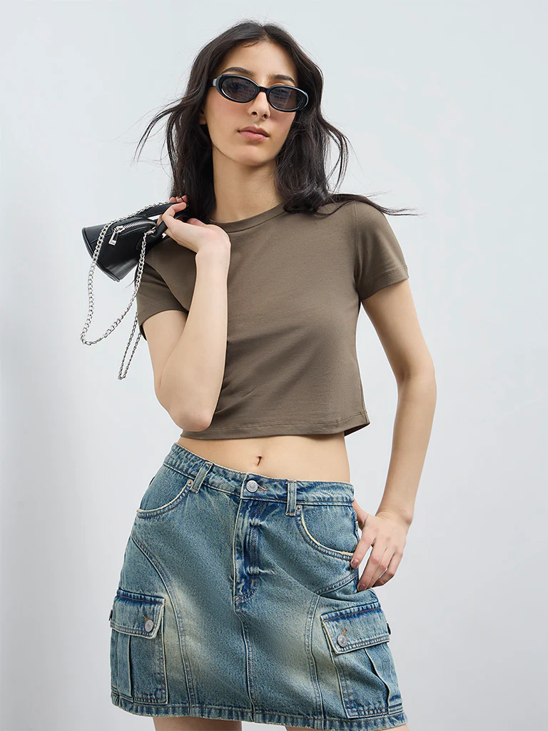 Nuon Olive Cotton-Blend T-Shirt
