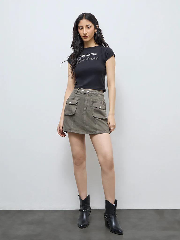 Nuon Olive High-Rise Denim Skorts