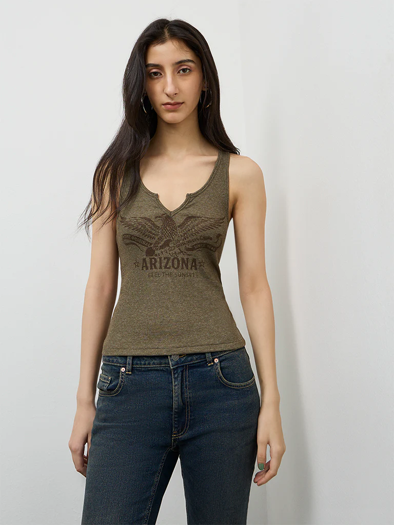 Nuon Olive Printed Top