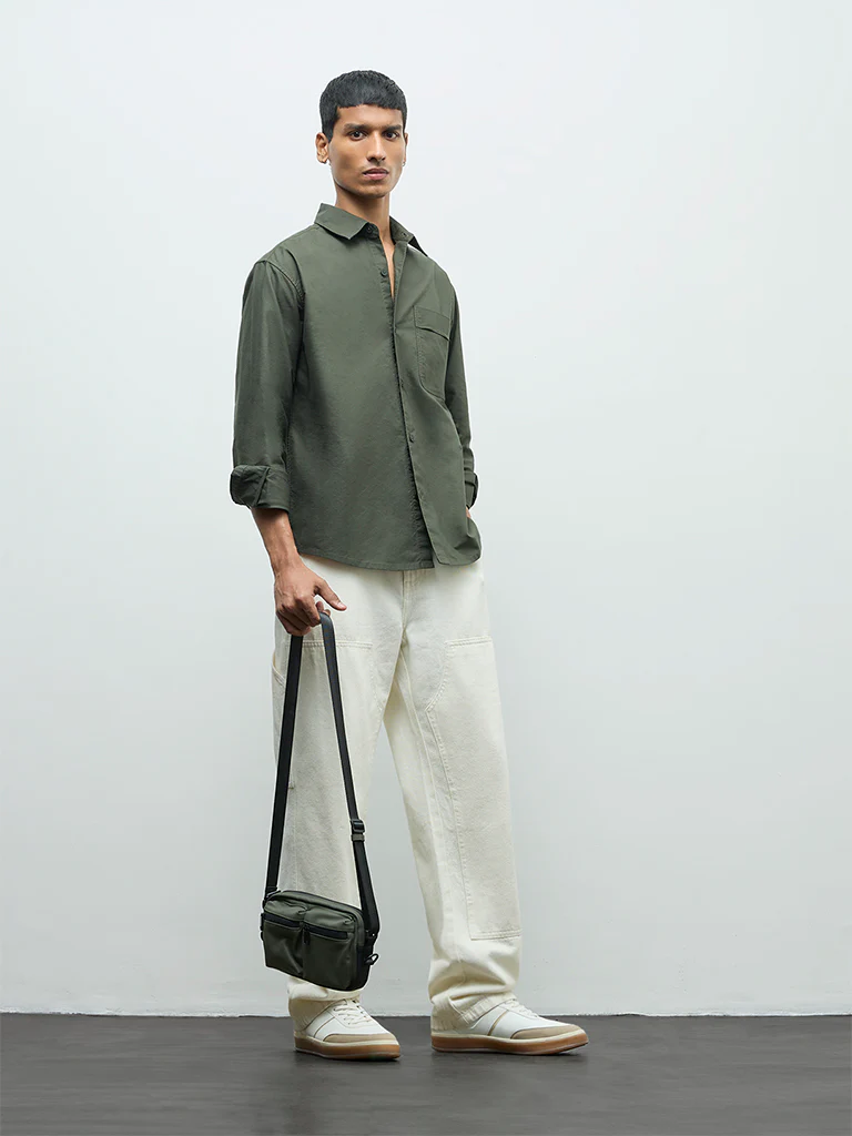 Nuon Olive Relaxed-Fit Cotton Shirt