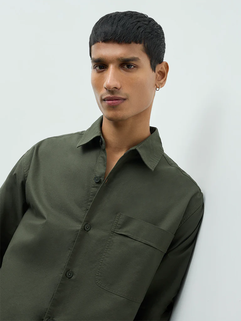 Nuon Olive Relaxed-Fit Cotton Shirt - Image 3