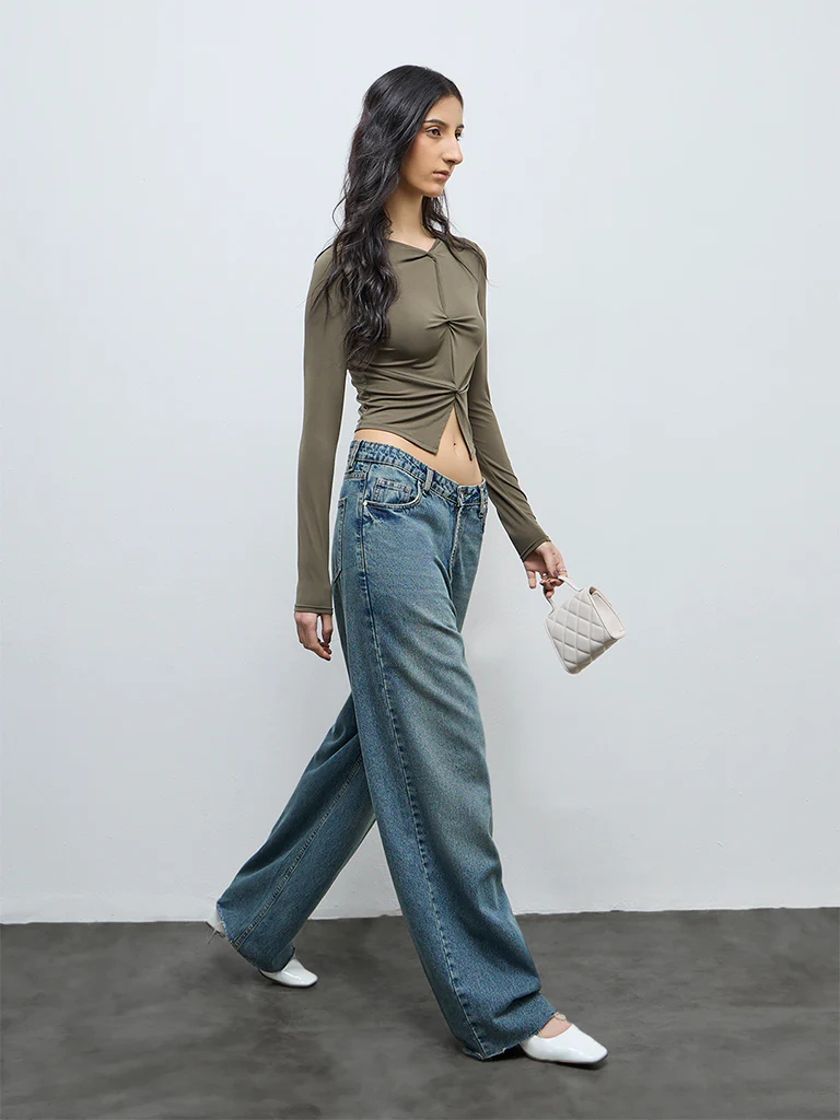 Nuon Olive Ruched Top - Image 2