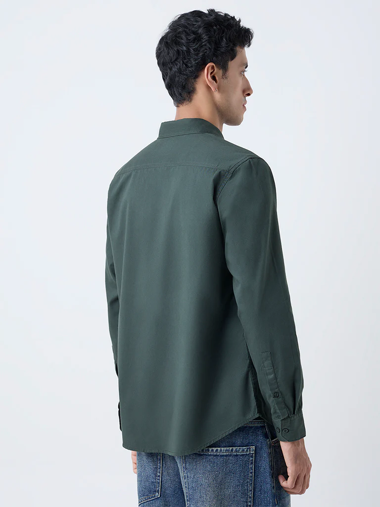 Nuon Olive Solid Slim-Fit Cotton Shirt - Image 5