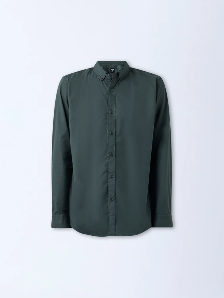 Nuon Olive Solid Slim-Fit Cotton Shirt - Image 6