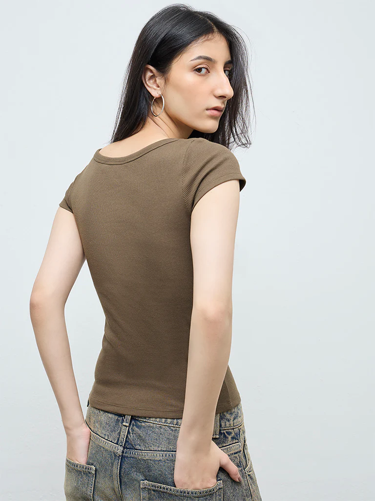 Nuon Olive Textured Cotton-Blend T-Shirt - Image 4