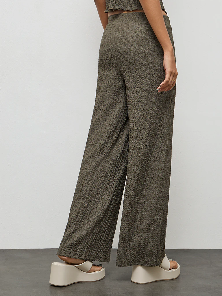 Nuon Olive Textured High-Rise Pants - Image 4