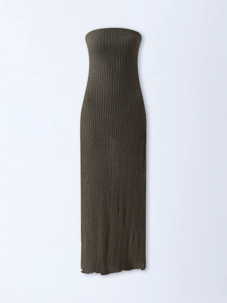 Nuon Olive Textured Tube Dress - Image 5