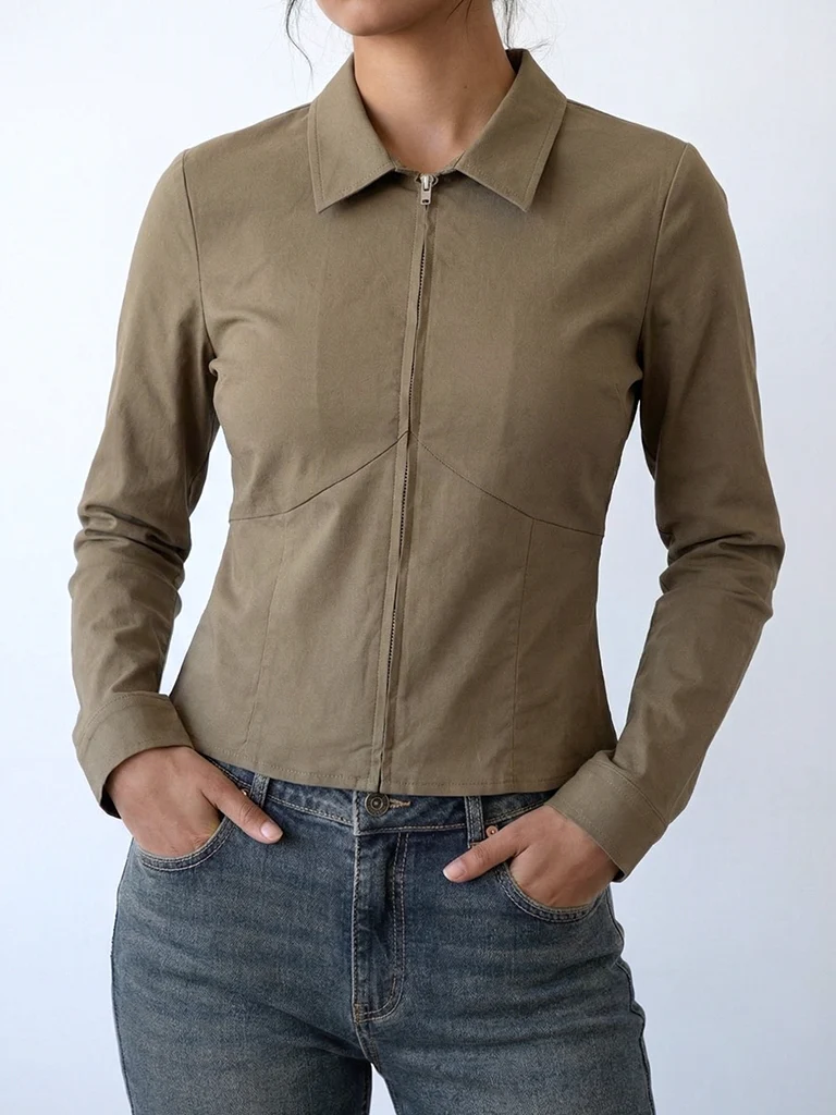 Nuon Olive Zip-Front Shirt - Image 3