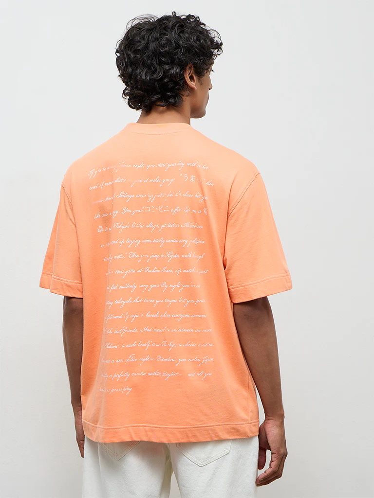 Nuon Orange Graphic Printed Relaxed-Fit Cotton T-Shirt - Image 4
