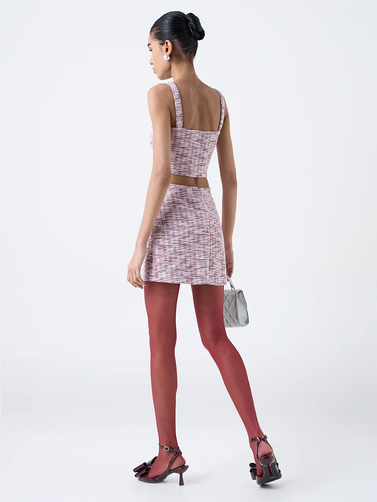 Nuon Pink Checkered Tweed Skirt - Image 4