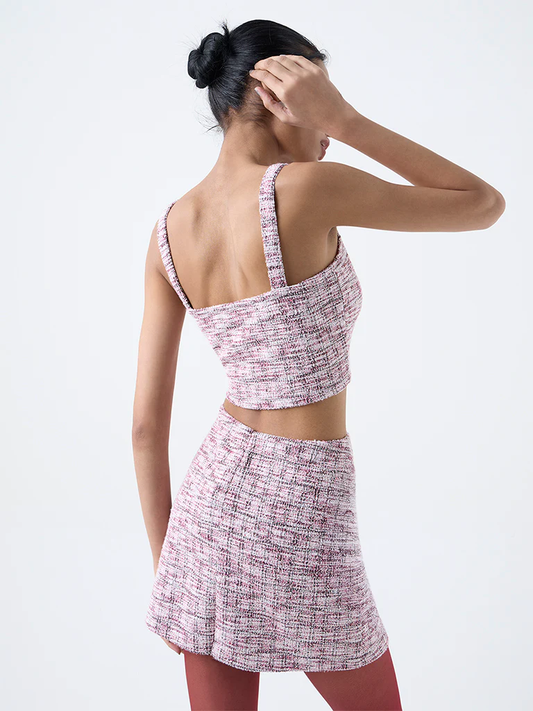 Nuon Pink Checkered Tweed Top - Image 4
