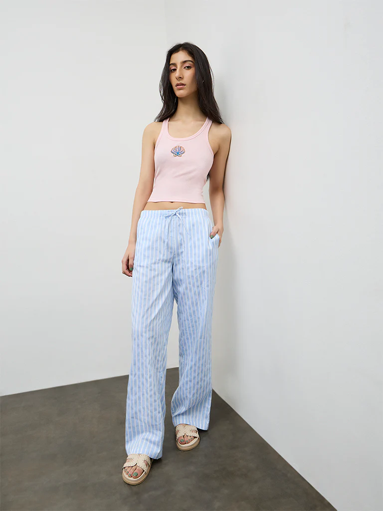 Nuon Pink Embellished Ribbed Cotton-Blend Top - Image 2