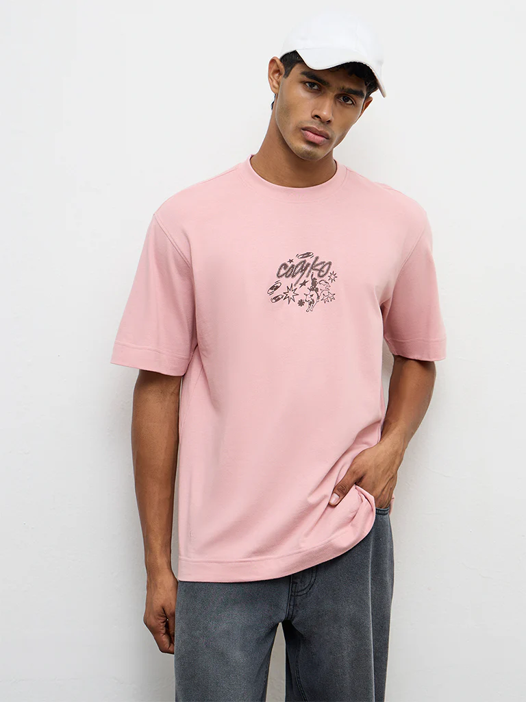 Nuon Pink Printed Relaxed-Fit Cotton-Blend T-Shirt - Image 2