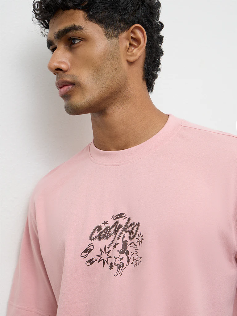 Nuon Pink Printed Relaxed-Fit Cotton-Blend T-Shirt - Image 3