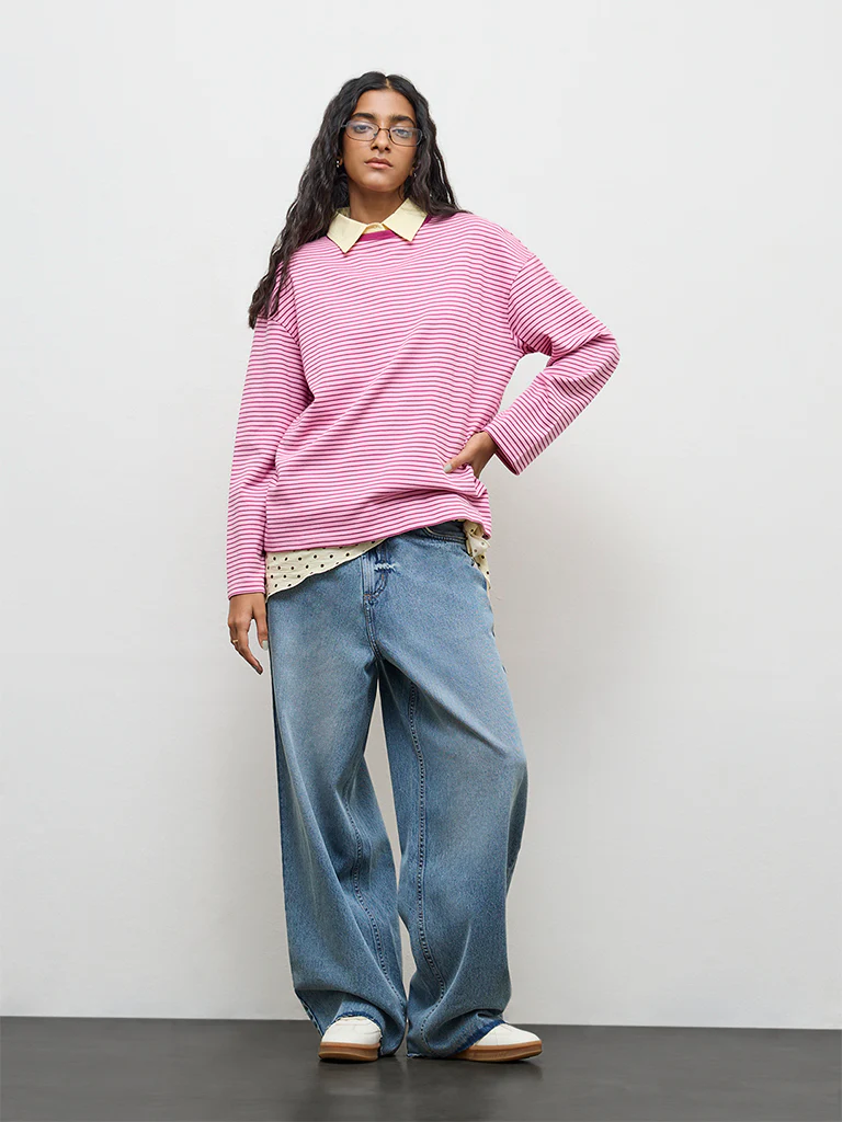 Nuon Pink Striped Cotton T-Shirt - Image 2