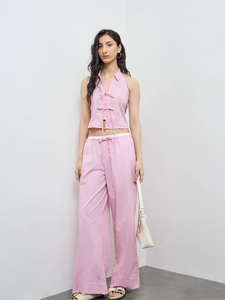 Nuon Pink Striped High-Rise Pants
