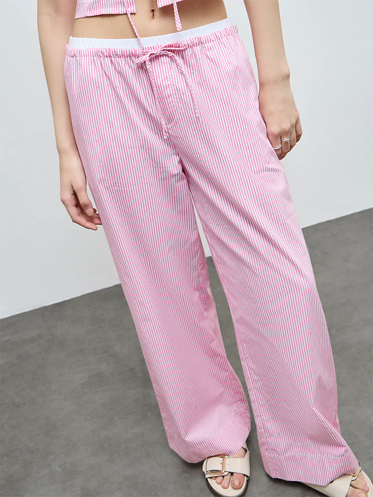 Nuon Pink Striped High-Rise Pants - Image 2