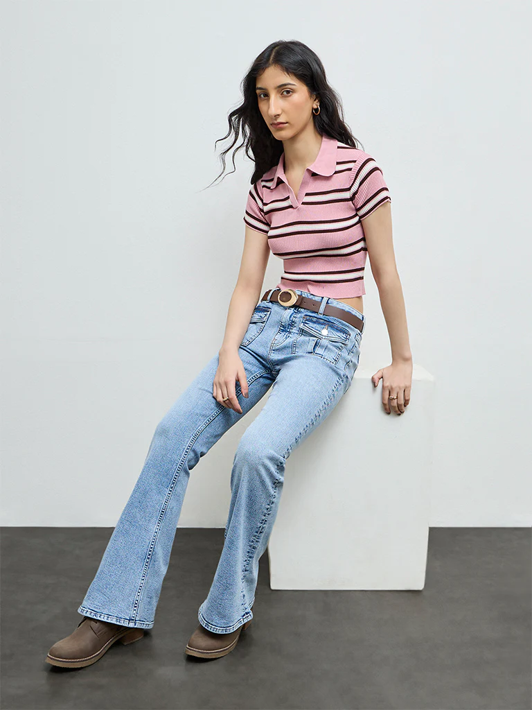 Nuon Pink Striped T-Shirt - Image 2