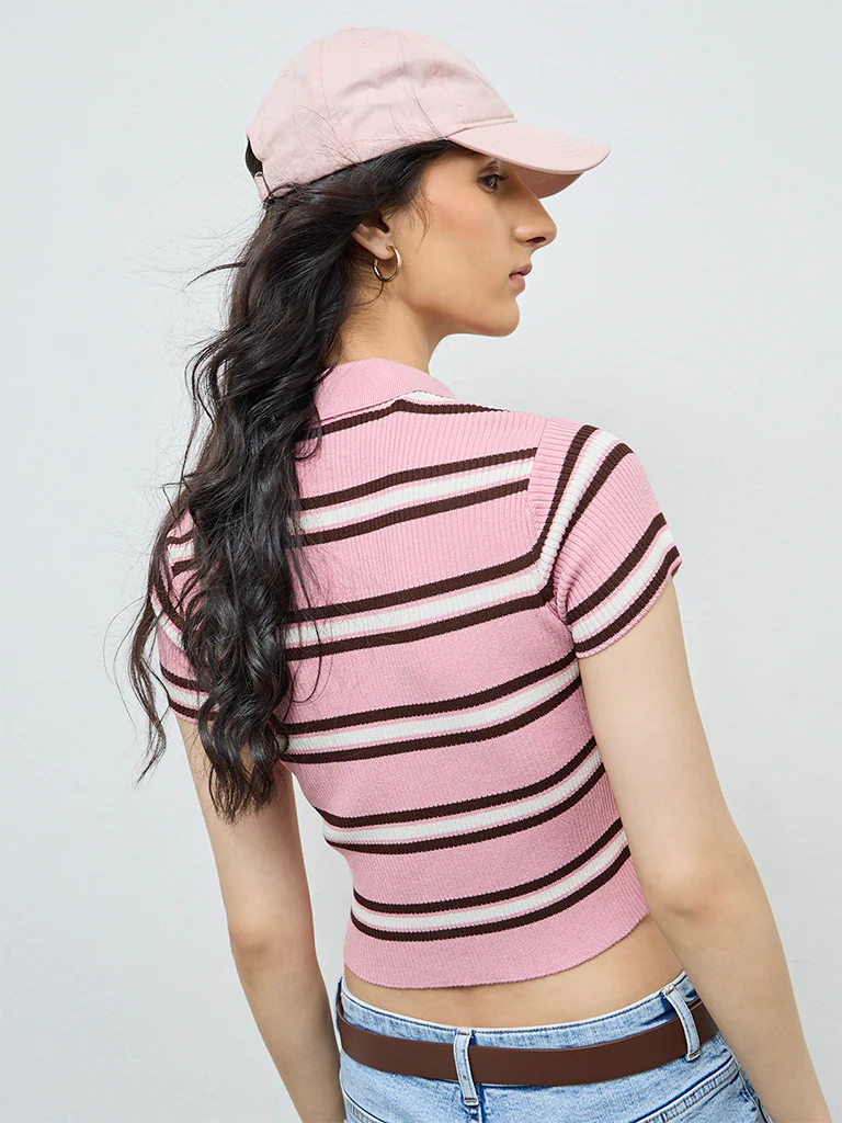 Nuon Pink Striped T-Shirt - Image 4