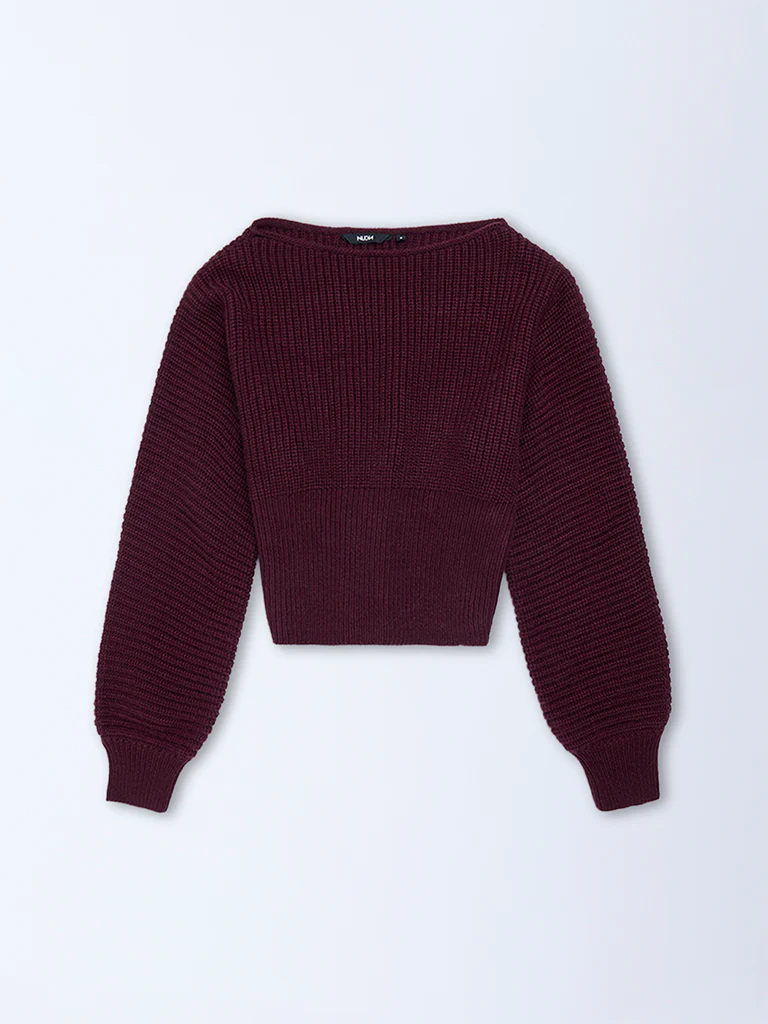 Nuon Plum Knit-Textured Sweater - Image 5