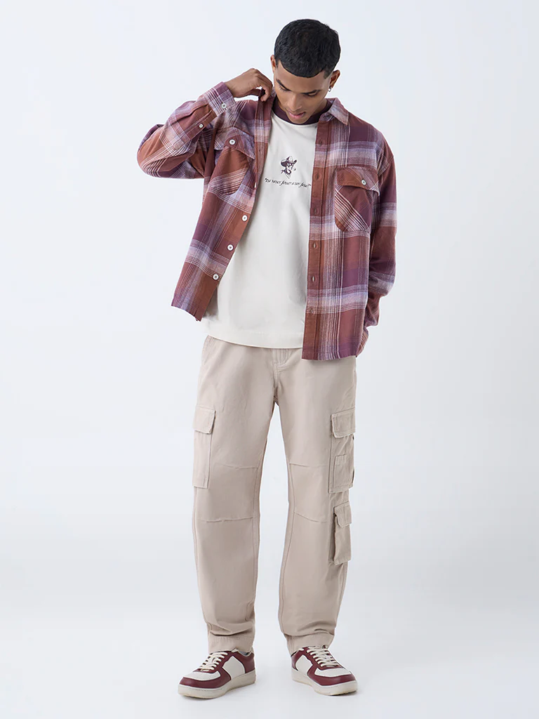Nuon Purple Checkered Relaxed Fit Cotton Shirt - Image 2