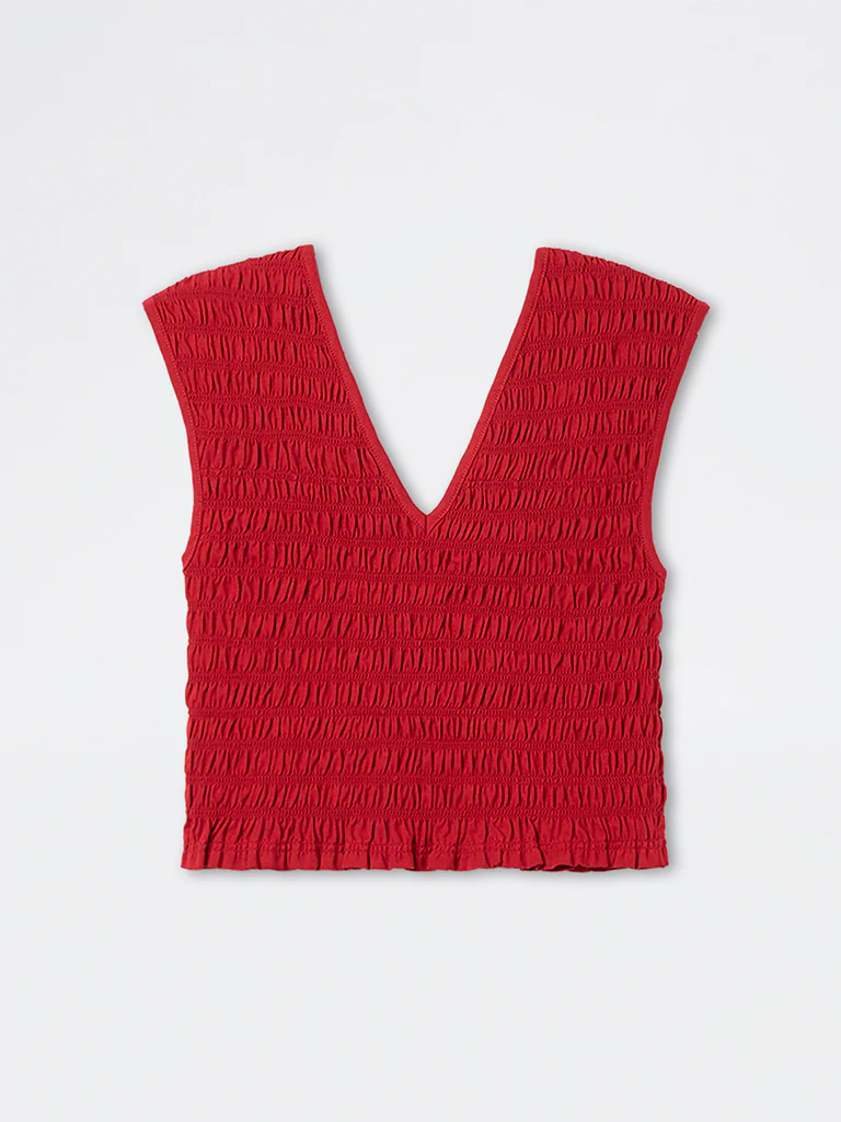 Nuon Red Contour Smocked Top - Image 6