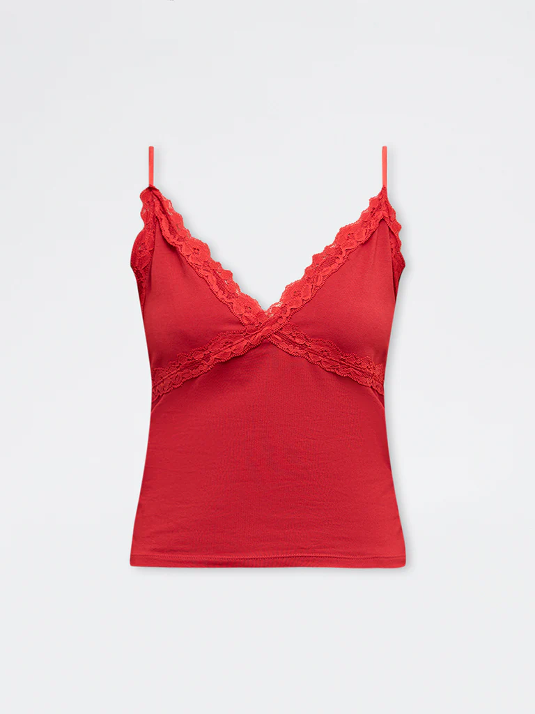 Nuon Red Lace Cotton-Blend Top - Image 5