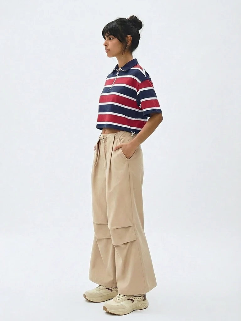 Nuon Red Striped Cotton-Blend Quarter-Zip T-Shirt