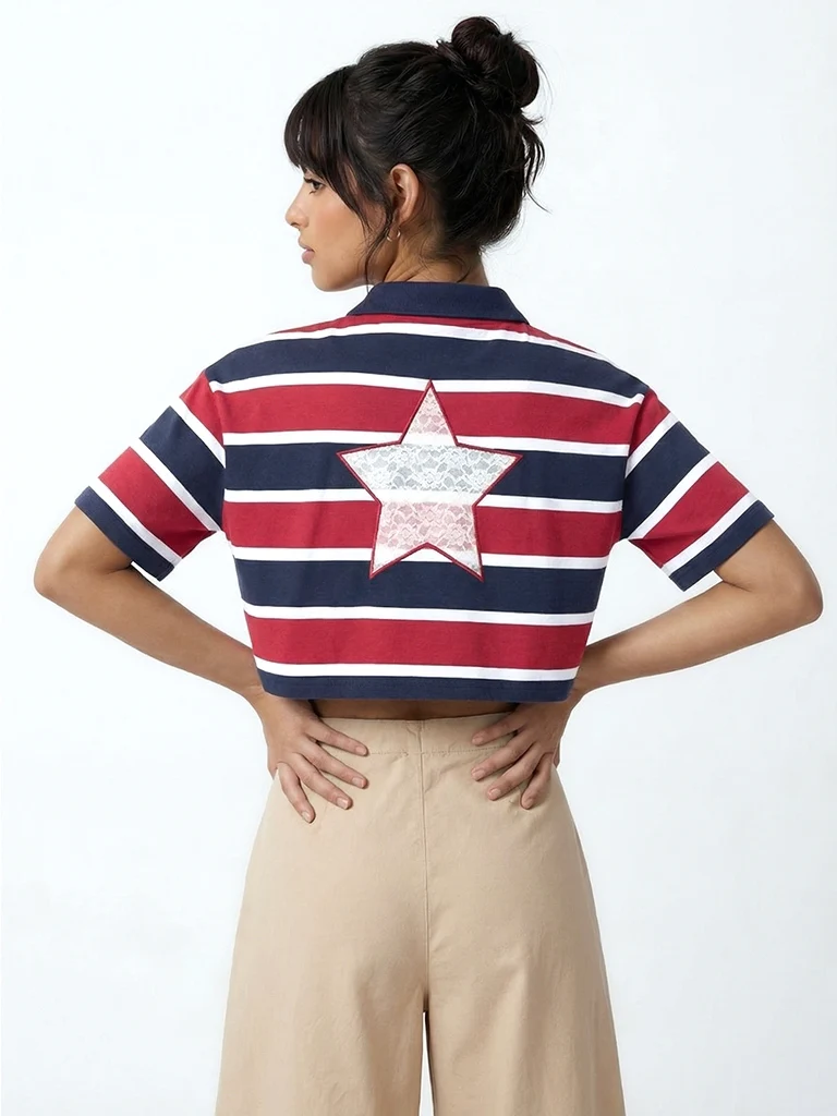 Nuon Red Striped Cotton-Blend Quarter-Zip T-Shirt - Image 3