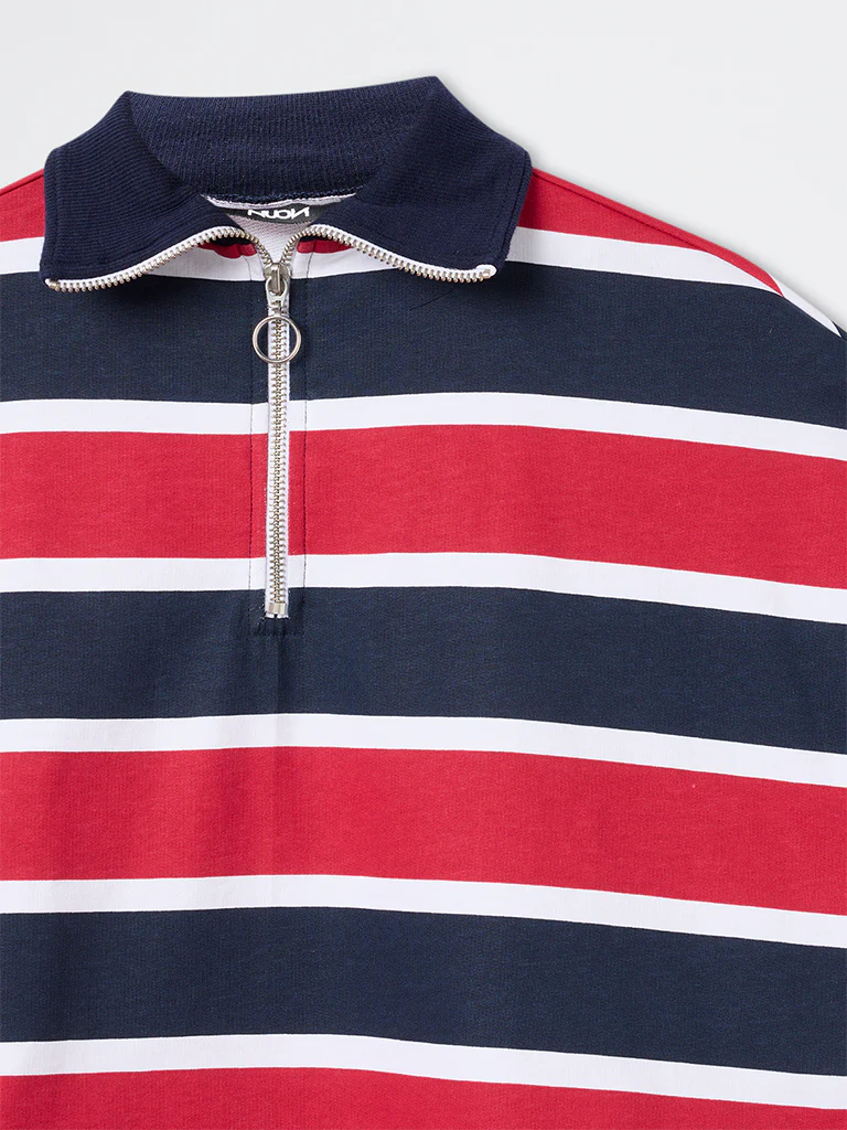 Nuon Red Striped Cotton-Blend Quarter-Zip T-Shirt - Image 7