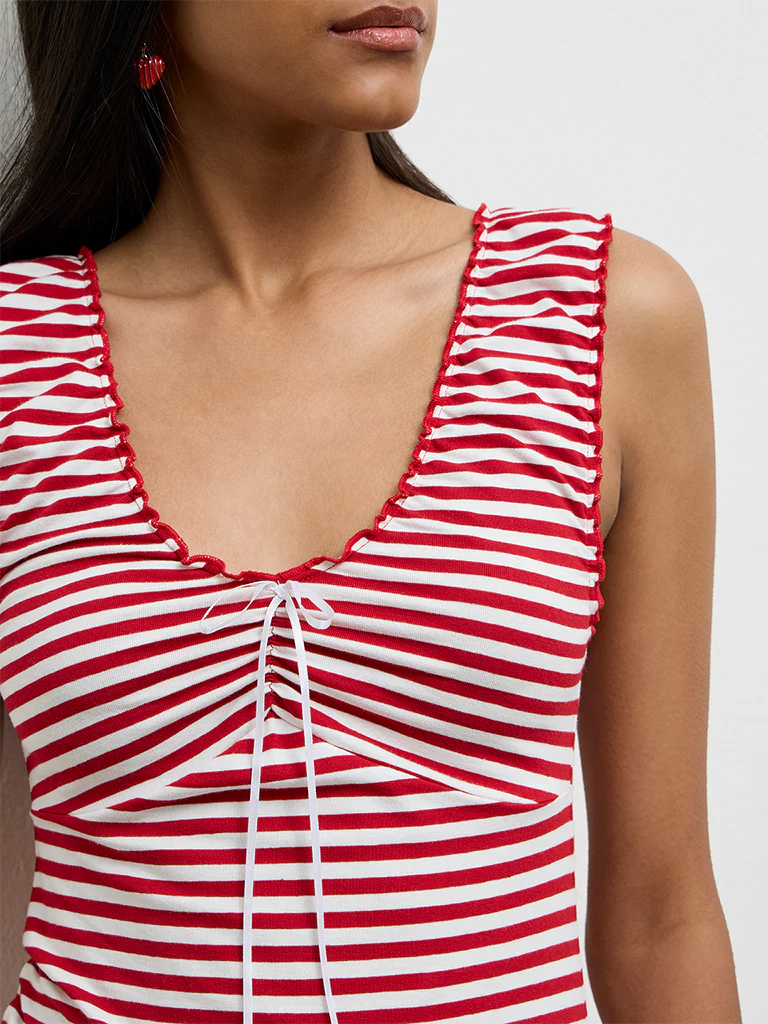 Nuon Red Striped Cotton-Blend Top - Image 3