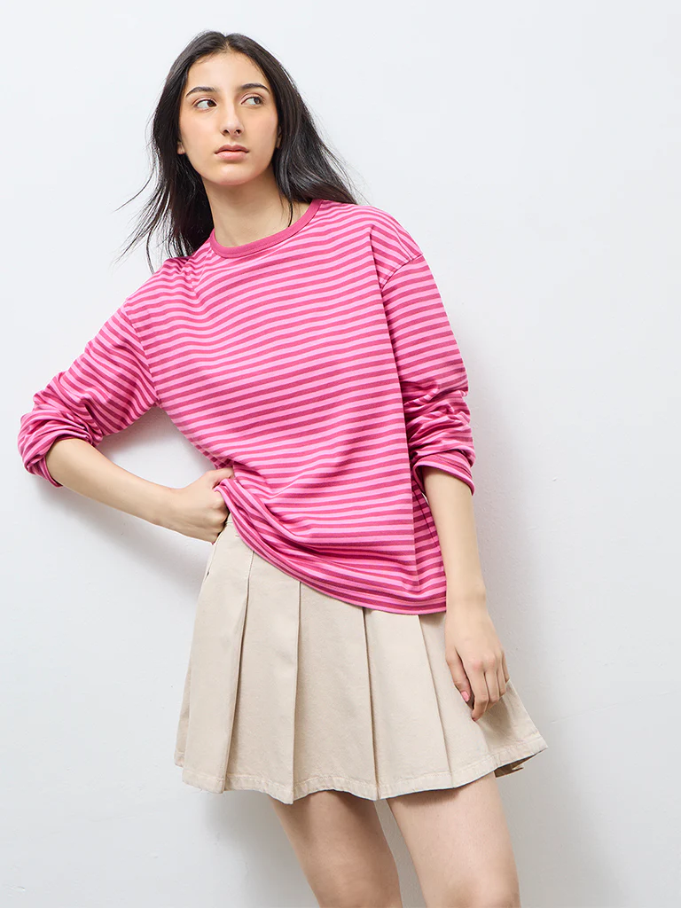 Nuon Red Striped Cotton T-Shirt