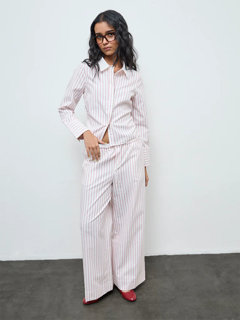 Nuon Red Striped High-Rise Cotton Pants