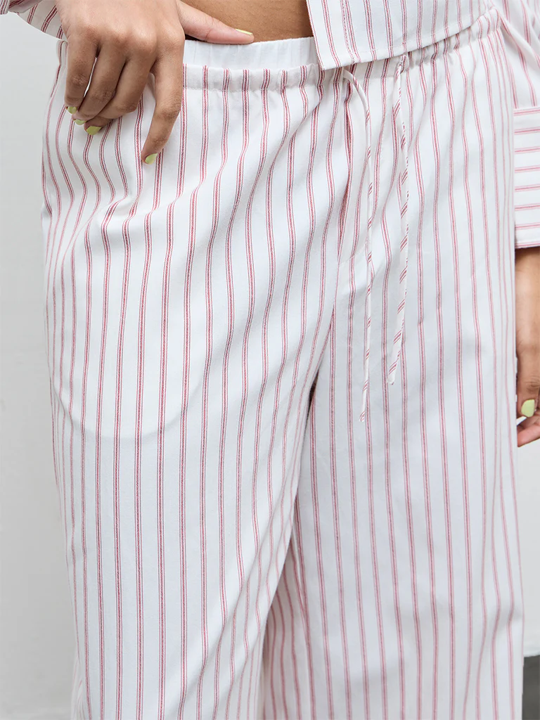 Nuon Red Striped High-Rise Cotton Pants - Image 3