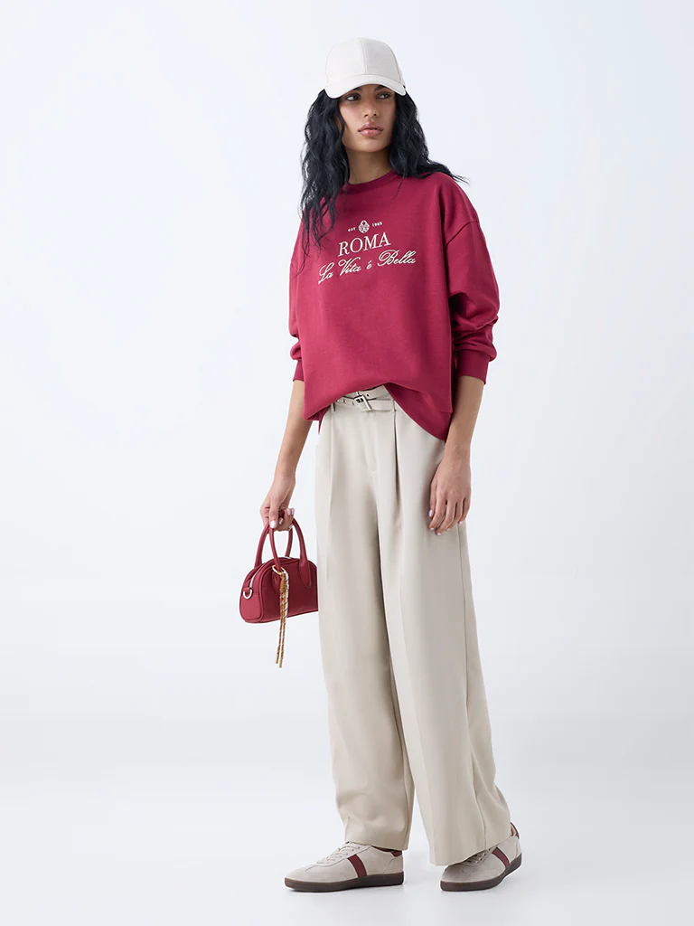 Nuon Red Text Design Cotton-Blend Sweatshirt - Image 2