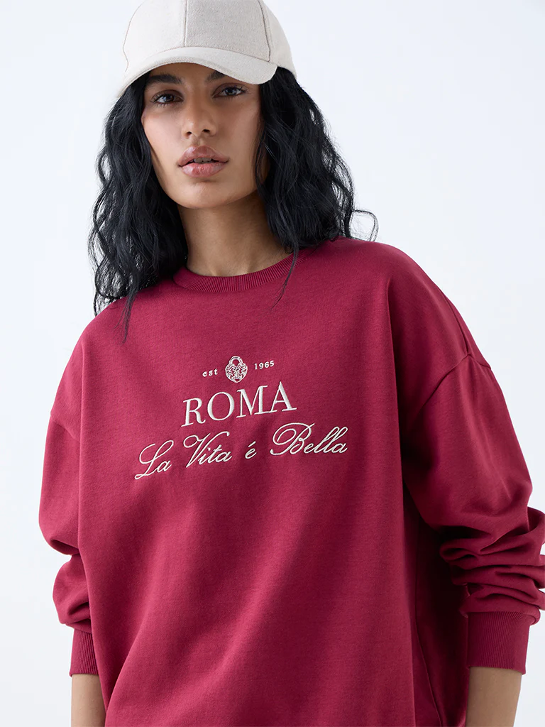 Nuon Red Text Design Cotton-Blend Sweatshirt - Image 3