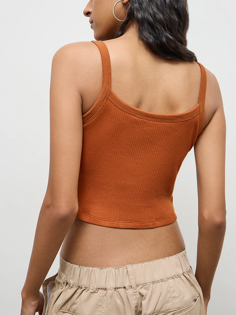 Nuon Rust Text Embellished Cotton Tank Top - Image 4