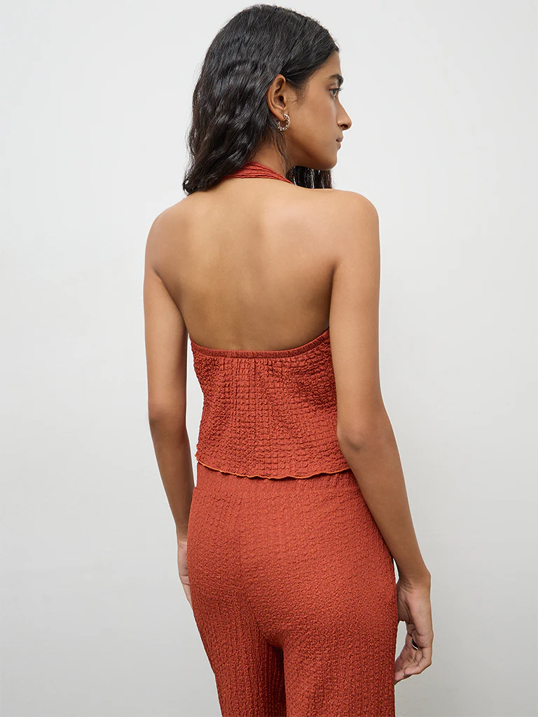 Nuon Rust Textured Halter-Neck Top - Image 4