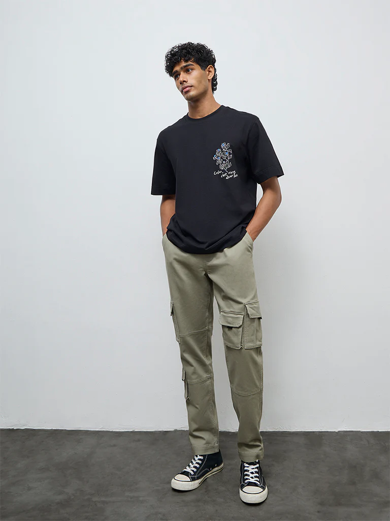 Nuon Sage Cargo-Style Relaxed-Fit Mid-Rise Cotton-Blend Pants