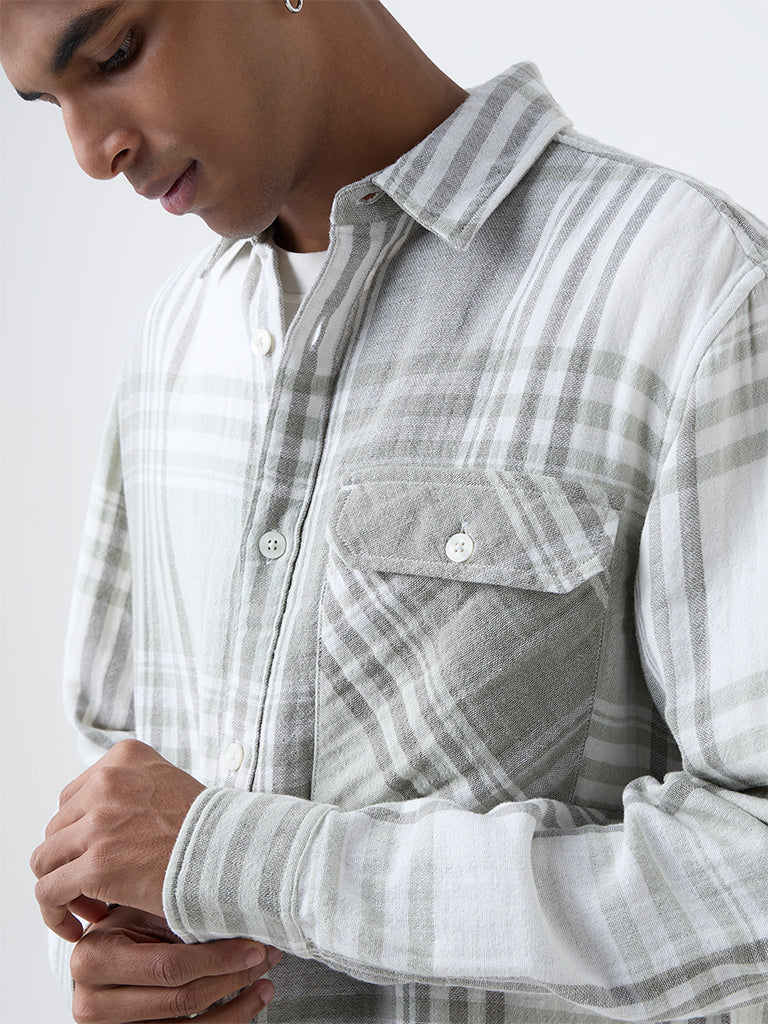 Nuon Sage Check Pattern Relaxed-Fit Cotton Shirt - Image 3