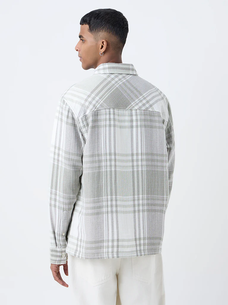Nuon Sage Check Pattern Relaxed-Fit Cotton Shirt - Image 4