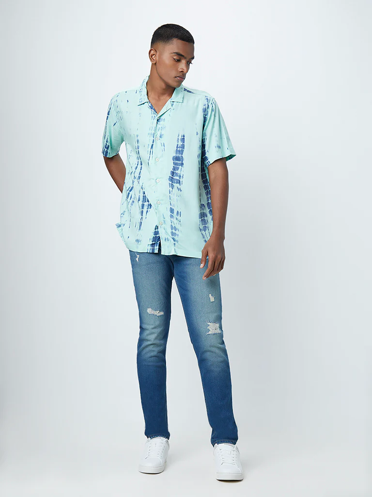 Nuon Sea Green Tie-Dye Relaxed-Fit Shirt - Image 3