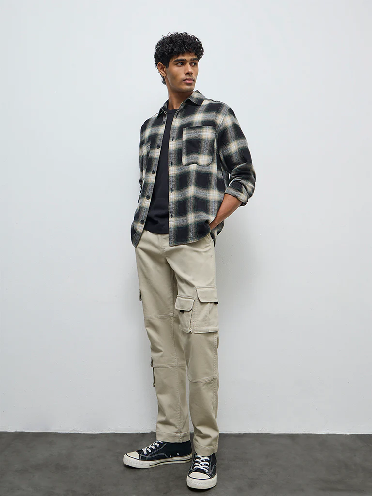 Nuon Taupe Cargo-Style Relaxed-Fit Mid-Rise Cotton-Blend Pants
